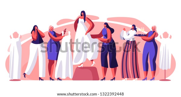 Bride Try On White Wedding Dress Stock Vector Royalty Free
