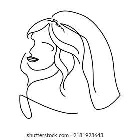 Novia. Ilustración abstracta mínima de una dama en un valle. Joven hermosa mujer, retrato de chica. Arte de línea continua, dibujado a mano. Idea del logotipo. Boda