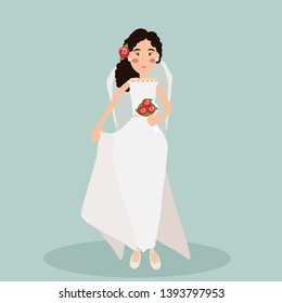 Bride vector illustration. Wedding ceremony. Vector of a beautiful woman in a wedding dress, invitation or flyer template for the bride show. Beautiful woman in wedding dress.
