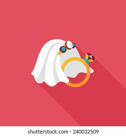 bride veil and diamond ring flat icon with long shadow,eps10