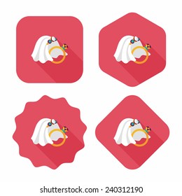 bride veil and diamond ring flat icon with long shadow,eps10