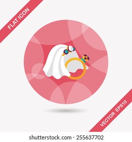 bride veil and diamond ring flat icon with long shadow,eps10