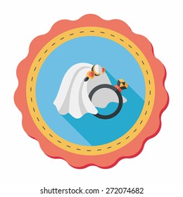 bride veil and diamond ring flat icon with long shadow,eps10