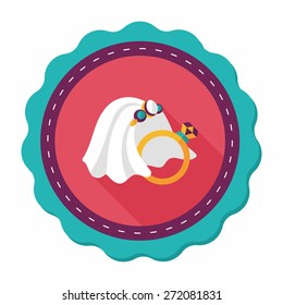 bride veil and diamond ring flat icon with long shadow,eps10