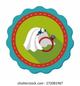 bride veil and diamond ring flat icon with long shadow,eps10
