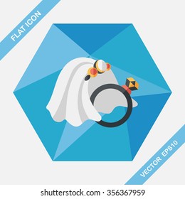 bride veil and diamond ring flat icon with long shadow,eps10