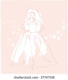 bride walking, vector