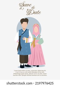 bride wearing hanbok with islamic moslem style suitable for wedding invitation card
