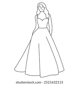 Bride wearing wedding dress illustration vector