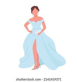 Bride wearing white dress semi flat color vector character. Standing figure. Full body person on white. Wedding day simple cartoon style illustration for web graphic design and animation