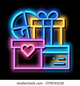 Bride Wedding Bunch Of Flowers Couple neon light sign vector. Glowing bright icon transparent symbol illustration