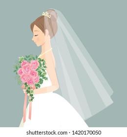 Bride in a wedding dress with a bouquet