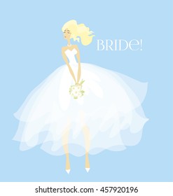 bride wedding dress concept vector illustration. spring blue celebration woman in white dress. girl wearing white dress. celebration festive attire. blond girl