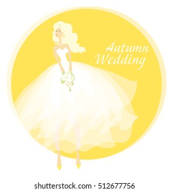 bride wedding dress concept vector illustration. fall yellow celebration woman in white dress