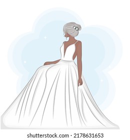 Bride in wedding dress , fashion vector illustration, invitation, postcard