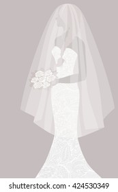 
Bride in a wedding dress, holding a bouquet, vector illustration for design: invitation, flyer, greeting card, template for the bride show.