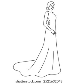 Bride with wedding dress illustration vector