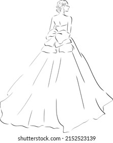 Bride in a wedding dress line art