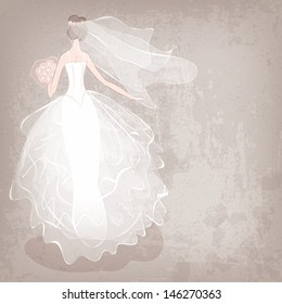 bride in wedding dress on grungy background - vector illustration