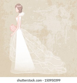 bride in wedding dress on grungy background - vector illustration