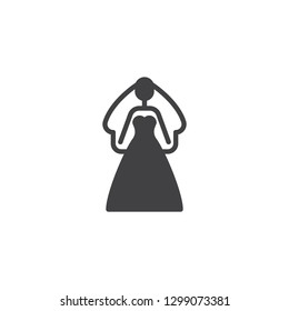 Bride in a wedding dress vector icon. filled flat sign for mobile concept and web design. Bride garment simple solid icon. Symbol, logo illustration. Pixel perfect vector graphics