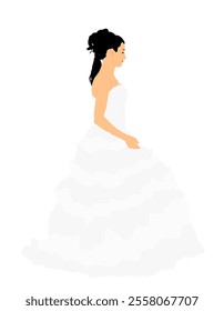 Bride in wedding dress vector illustration isolated on background.  Happy fiance waiting groom. Cinderella in ball dress. Young lady in beautiful clothes. Elegant handsome girl in white.