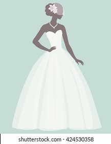 Bride in a wedding dress, vector illustration for greeting card, invitation, banner, flyer.