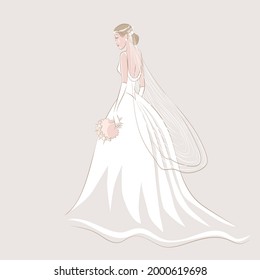 Bride in wedding dress and veil with bouquet