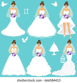 Bride. Wedding set. Collection. A set of wedding clothes. Isolated objects. Vector illustration.