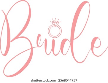 Bride wedding typography design on plain white transparent isolated background for card, shirt, hoodie, sweatshirt, apparel, tag, mug, icon, poster or badge