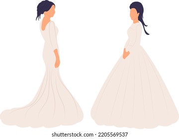 bride in white dress, flat style isolated