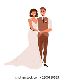 The bride in a white dress and the groom in a suit at the wedding. The wedding ceremony. A woman in a white dress