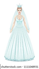 Bride in white dress on a white background