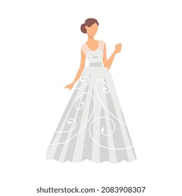 Bride in White Wedding Dress Standing as Newlywed or Just Married Female Vector Illustration