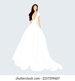 Braut in weißem Hochzeitskleid, Vektorgrafik. Abstrakte junge Frau in abendlichem Kleid. Schönes gesichtsloses weibliches Bild. Hochzeitsbild des Mädchens