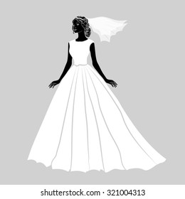 The  bride in a white wedding dress . Vector illustration.