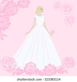 The  bride in a white wedding dress . Vector illustration.