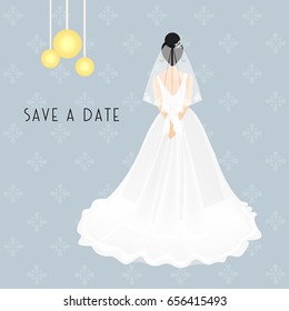 Bride in white Wedding dress Vector Art