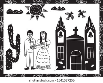 a bride who is having a wedding. cordel illustration