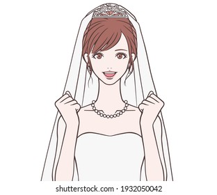 A bride who makes a guts pose with a smile 