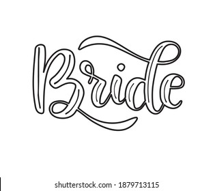Diseño de caligrafía de palabra de novia para imprimir en tee, camisa, caricatura, pegatina de pancarta, tarjeta. Ilustración vectorial de texto grabado a mano para la fiesta de la soltera, ducha de novia de fiesta.
