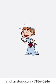 Bride worried in restless. Vector isolated character.
