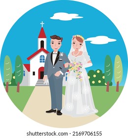 A bridegroom and bride who were married in the association.vector illustration