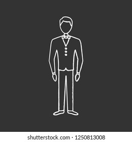Bridegroom chalk icon. Fiance. Groom tuxedo. Man in wedding suit. Formal wear for men. Isolated vector chalkboard illustration
