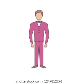 Bridegroom color icon. Fiance. Groom tuxedo. Man in wedding suit. Formal wear for men. Isolated vector illustration