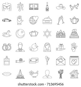 Bridegroom icons set. Outline style of 36 bridegroom vector icons for web isolated on white background