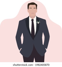Bridegroom simple in wedding illustration 