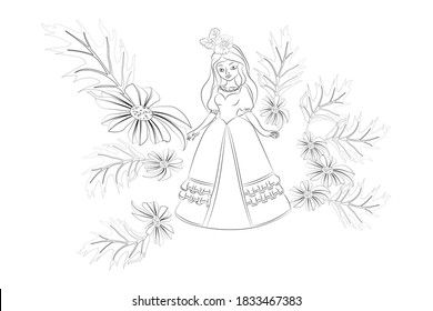 bride.holiday decoration.for invitation cards,print for clothing,anti-stress coloring.vector illustration.