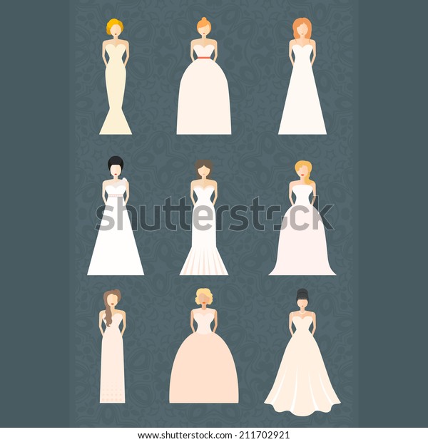 Brides Different Styles Wedding Dresses Made Stock Vector Royalty
