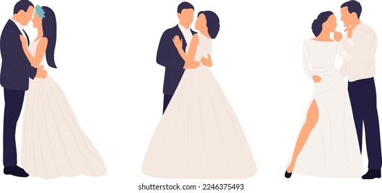 brides and grooms in flat style, isolated vector